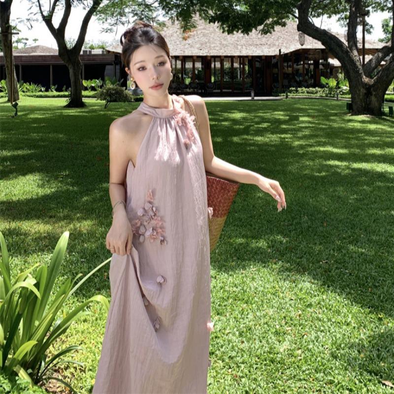 Летнее новое элегантное платье свободного покроя с цветочным вырезом и складками