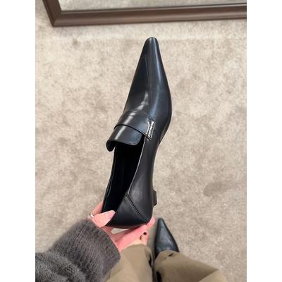 Овчина ретро острый носок темперамент котенок каблук одинарная обувь мелкий вырез профессиональные повседневные маленькие кожаные туфли женские толстый каблук