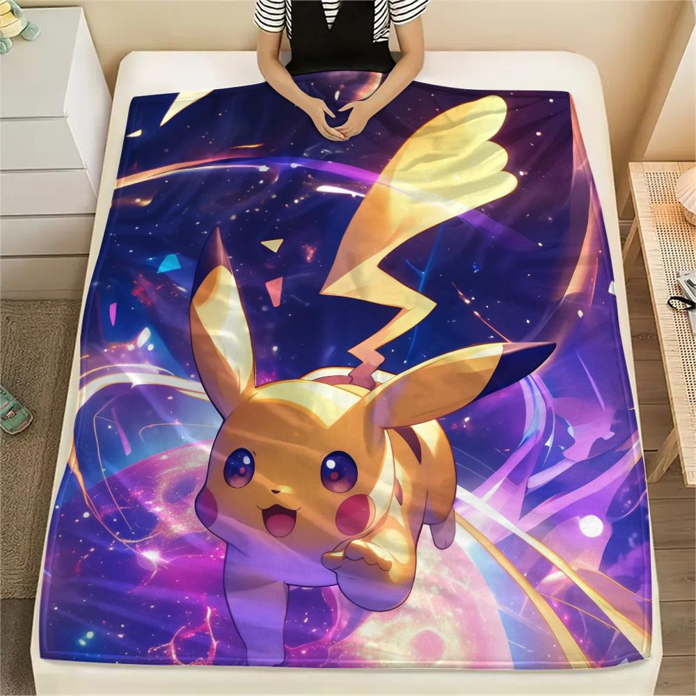 Pikachu and Eevee Print Flannel Blanket, High quality Comfortable for All Seasons, Home Decor, Warmth and Comfort