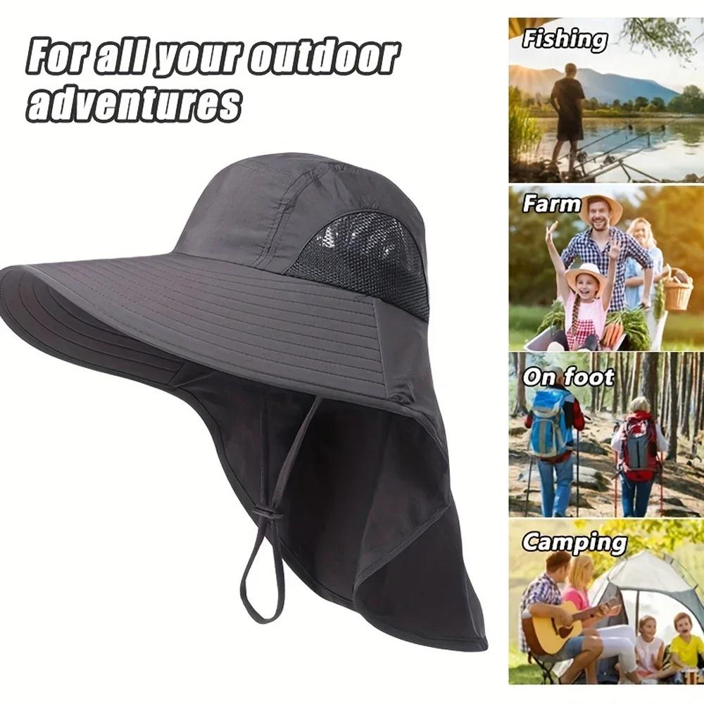 1PC UPF50+ Wide Brim Sun Hat with Neck Flap for Men & Women Outdoor Protection Safari Cap Summer Breathable Hiking Fishing Hats