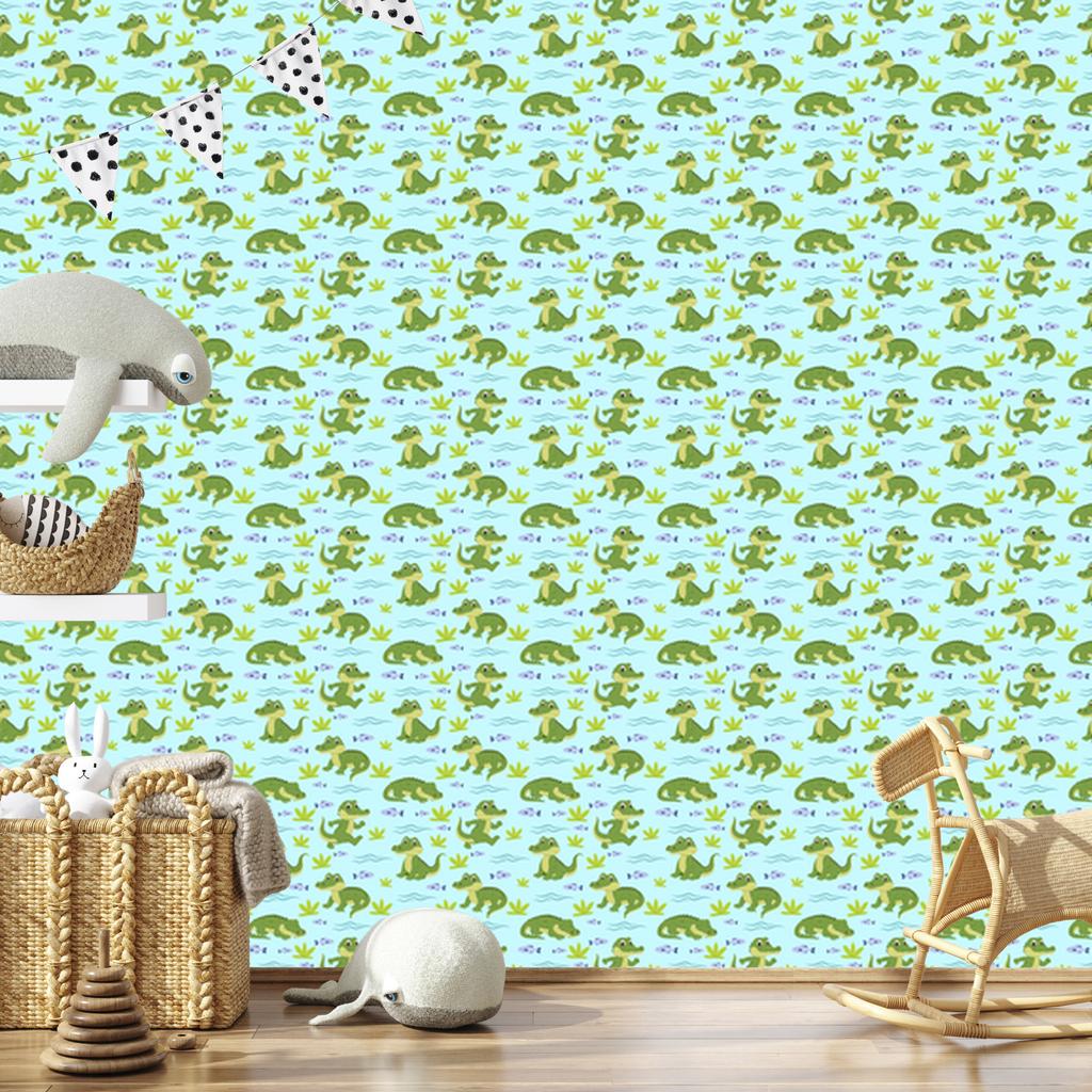 Crocodile Wallpaper in Aquamarine and Mint for Living Room and Bedroom 50x1000