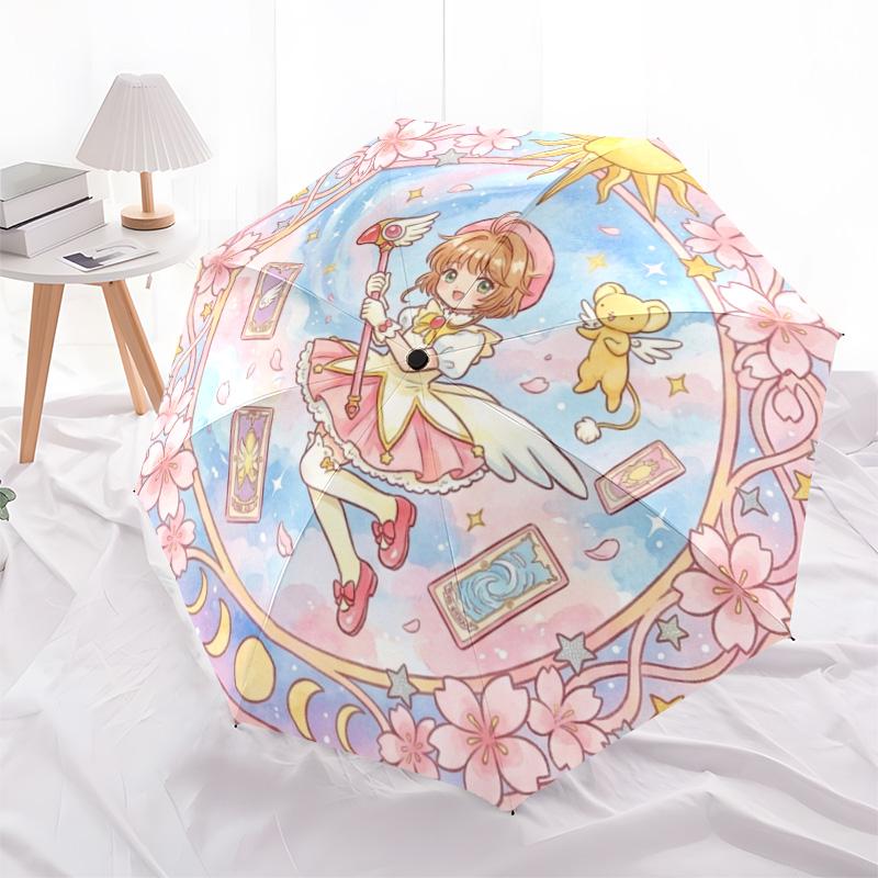 1 шт. Автоматический складной зонт с рисунком Cardcaptor Sakura, 8 спиц, портативный, складной, для путешествий, Рождественский, День рождения, Подарок