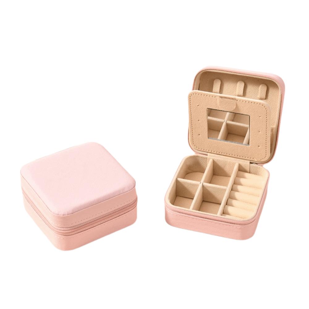 Storage Organizer Waterproof Portable Jewelry Box with Mirror Square Travel Organizer Zippered Closure Necklace Ring Box Travel