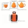 1set Of 6pcs Lucky Orange Ceramic Travel Tea Set Teapot & Cups Portable Tea Kit With Tray & Carrying Case Ideal For Outdoor Camping & Home Use Festive