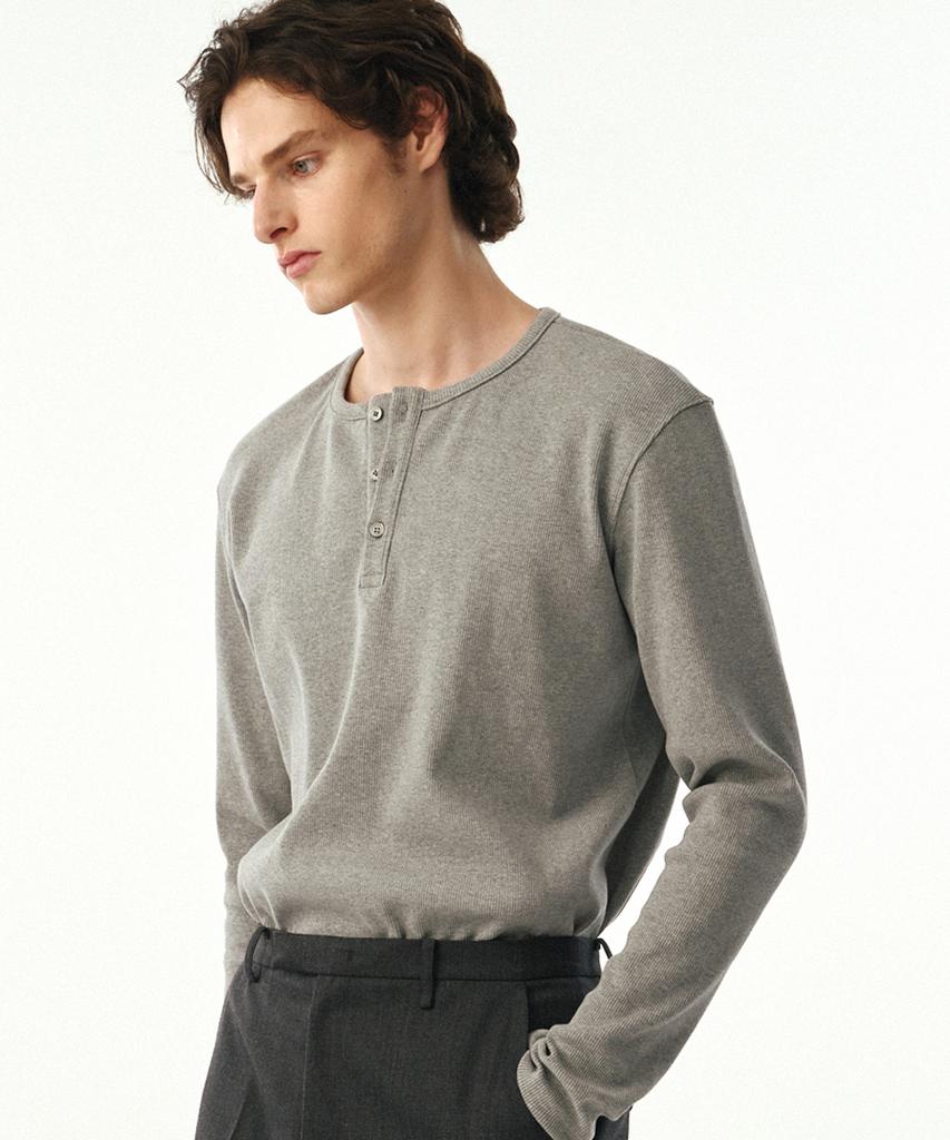 MOONSUN 02 M.C For Men, Henley Neck Ribbed T-Shirt / Gray