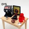 Mini Doll House Coffee Maker Set Model Miniature Furniture Coffee Cup Storage Shelf Simulation Decor DIY Toys Doll House 1:12/1:6 Scale Cabinet Table