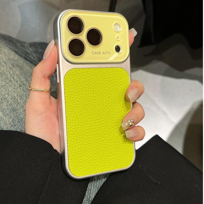 Роскошный чехол из однотонной кожи личи для iPhone 17 16 15 14 13 Pro Max Матовый противоударный гибридный чехол из стекла с защитой камеры