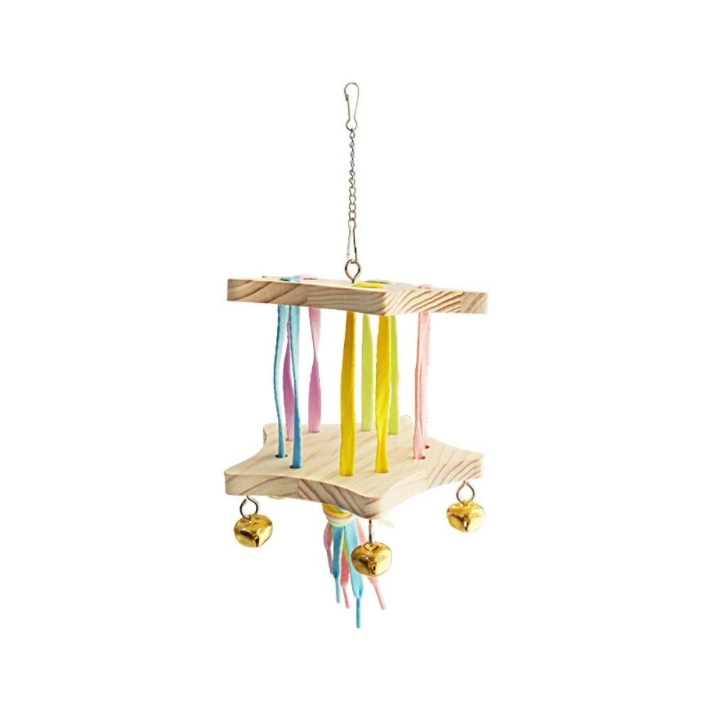 Colourful Bird Hanging Swing Wooden Bird Toy Hammock Parrot Cage Hut Small Pet Entertainment