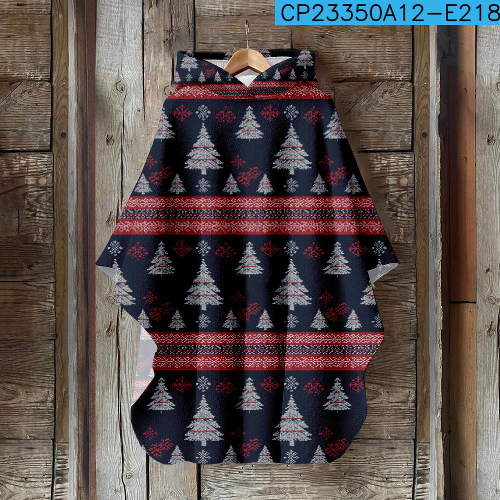 Женский плащ с капюшоном с 3D цифровой печатью – Рождественский винтажный стиль