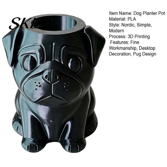 Indoor Succulents Planter 3D Printed Pug Pot, Decorative Dog Flowerpot for Desktop Decor Outdoor, Cactus Plants Container, Pet Lover Gift Pot
