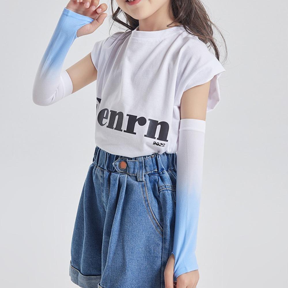 Spandex Gradient Color Sleeve Polyester Sun Protection Arm Cover Ice Silk Arm Sleeves  Kids