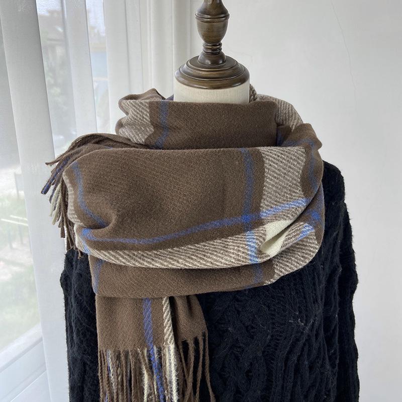 Vintage Striped Light Green Beige Winter Warmth Windproof Scarf for Men and Women, Dry Clean Only, Tassel Edges, Soft Texture, Outdoor Cozy
