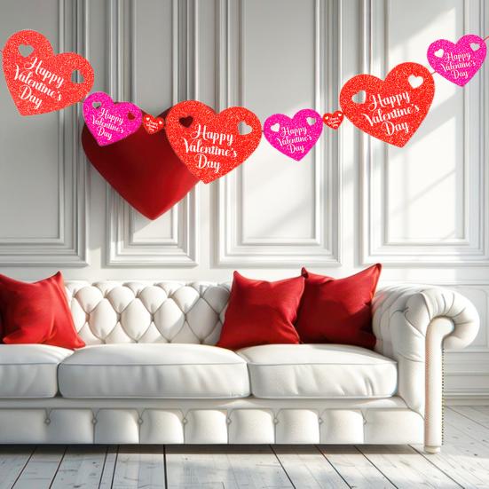 1 комплект баннеров ко Дню святого Валентина с блестками в виде сердечек для подвесного потолка, баннеров с Днем святого Валентина, растяжек для свадебной вечеринки