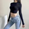 Женская базовая футболка с круглым вырезом, однотонная, с длинным рукавом, повседневный топ-майка, модный укороченный топ для женщин