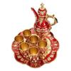 Turkish Coffee Pot Cup Set Vintage Exquisite Elegant Metal Tea Pot Set with 6 Cups for Tea Table