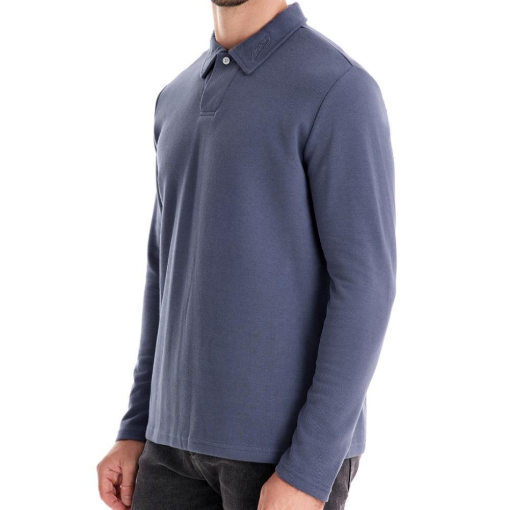 Autumn And Winter New Men'S Washed Long-Sleeved Lapel Polo Shirt Casual Solid Color Top Trendy Versatile Polo
