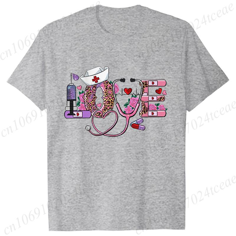 New Women T Shirt Pullover Oversize Valentines Day Love Nurse Print T-Shirt Casual Short Sleeve Women T-Shirt Nurse Tees Gifts