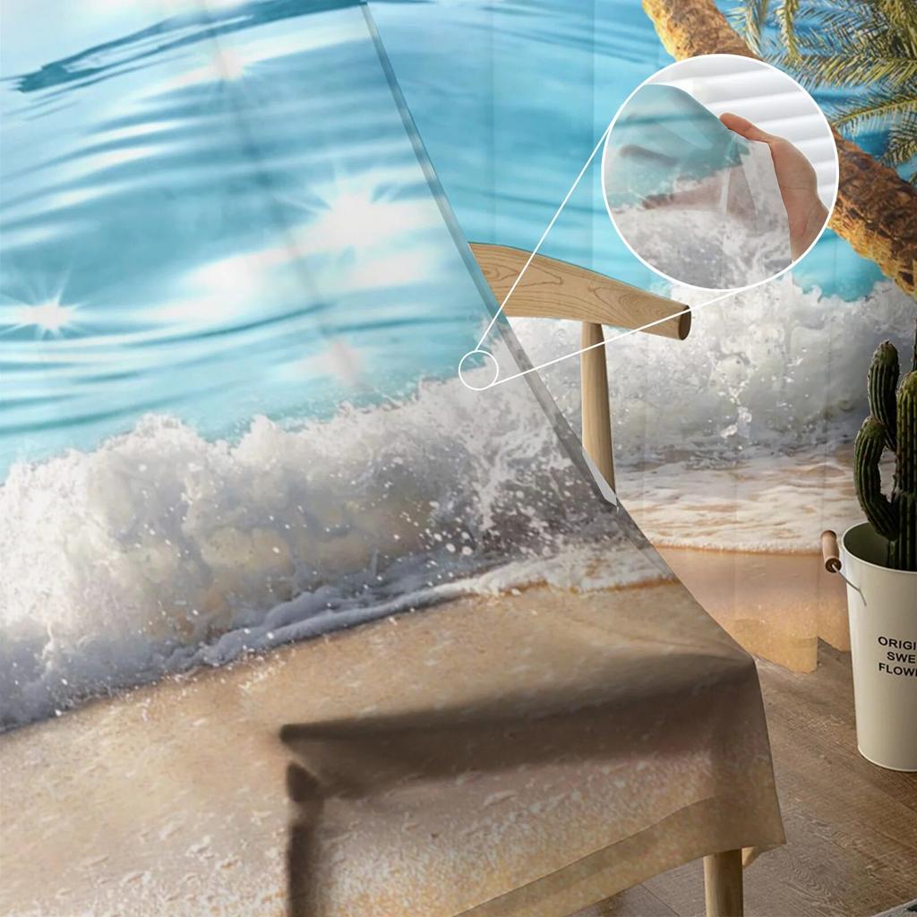 Прозрачные шторы для гостиной, пляжа, моря, кокосовой пальмы, детской спальни, балкона, большие шторы, занавески для кухни, столовой