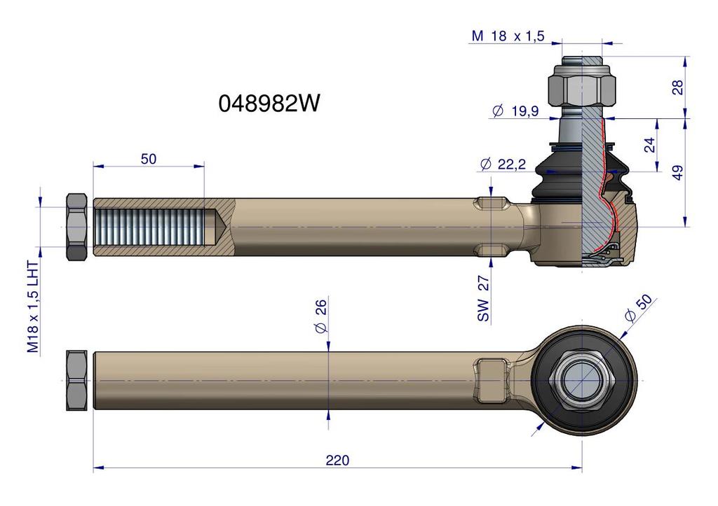 Steering joint M18x1.5L 048982 WARYŃSKI