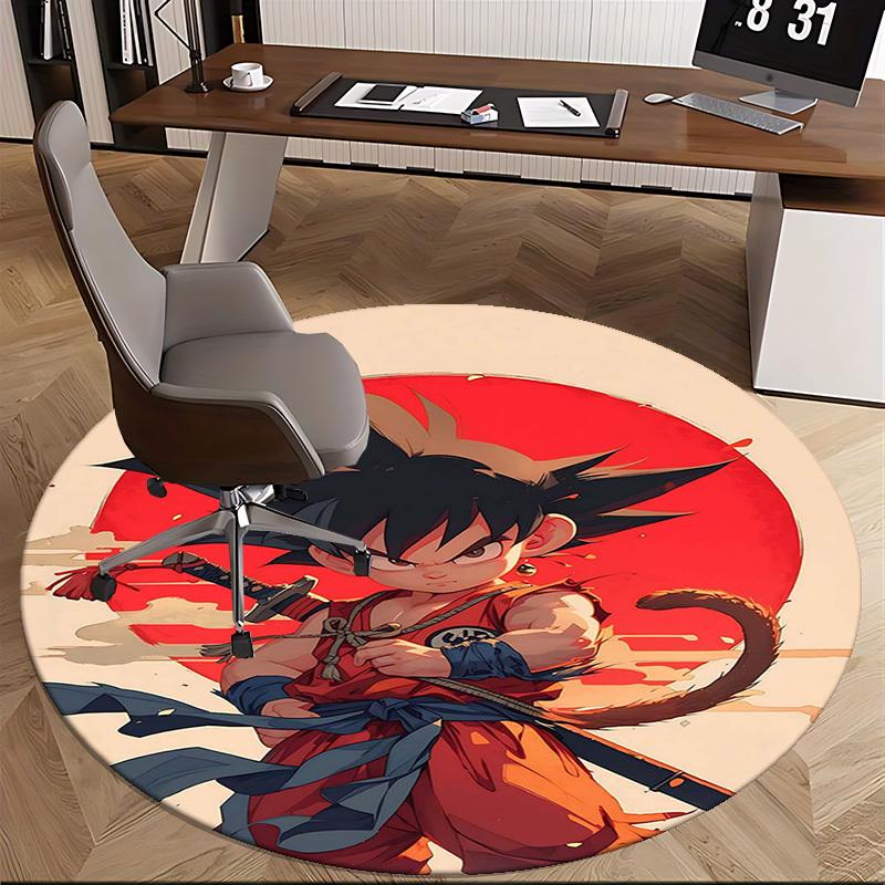1pc Dragon Ball Z Goku Anime Cartoon Design Round Carpet Office Chair Mat Non-Slip Rug for Home Decor, Festival Gift, All Seasons Use.H102