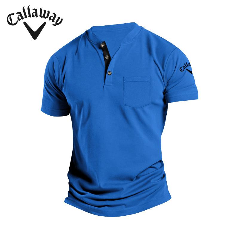 Callaway Летняя вышивка Новая большая мужская футболка с коротким рукавом и карманом на пуговицах Поло