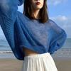 Hollow Out Round Neck Loose Knitted Sweater Women Fashion Thin Long Sleeve Casual Women's Sweaters Spring Solid Simple Lady Pullover Knitwear 26409