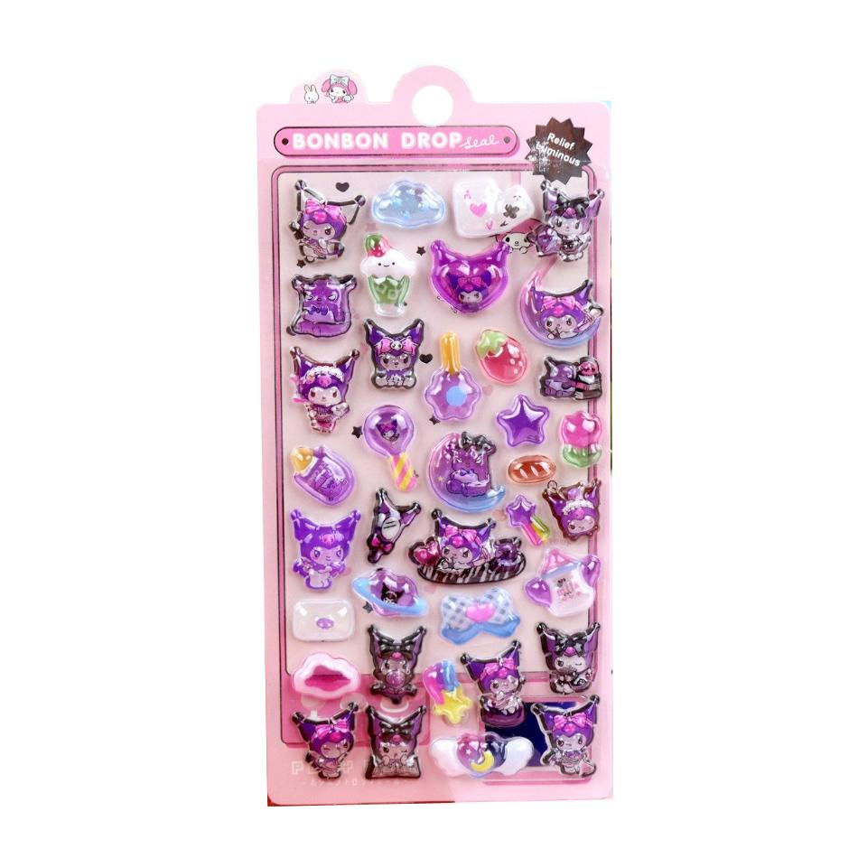 1/8Pcs 3D Relief Stickers Sanrio Hello Kitty Kuromi Cute Anime Cartoon Crystal Sticker Creativity Room Bag Decoration Gifts
