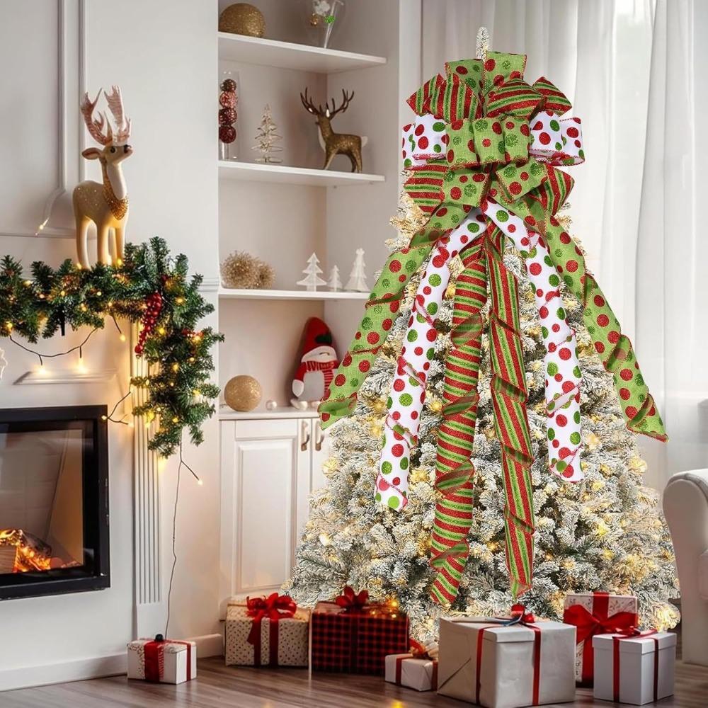 Large Green Bow Christmas Bow Ribbon Tree Topper Christmas Decorations  New Year Party