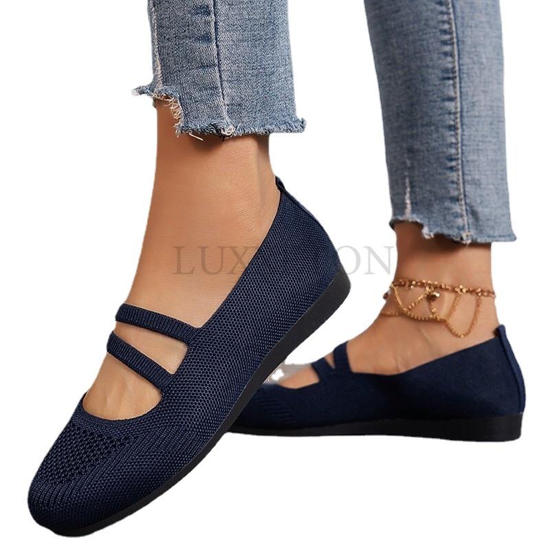 Большие размеры, круглые балетки, женские однотонные сетчатые дышащие неглубокие мокасины, повседневные легкие балетки Zapatos Planos