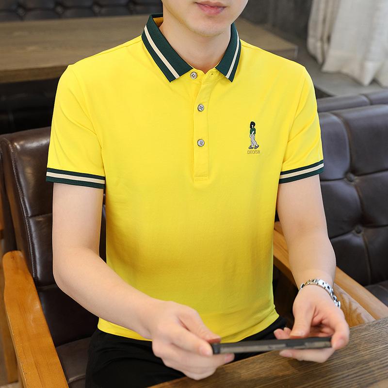 Мужская футболка с коротким рукавом, тонкий деловой лацкан, мужская повседневная рубашка поло с коротким рукавом, рубашка