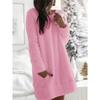 Women's Velvet Sleeping Dress - Comfortable Winter Home Robe with Pocket, Round Neck Solid Color Machine Washable Casual Wear, Soft Knitted Indoor