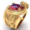 Luxury Gold Color Dragon Pattern Men Rings Inlaid Big Oval Red Stone Noble Wedding Party Finger Rings Male Trendy Jewelry