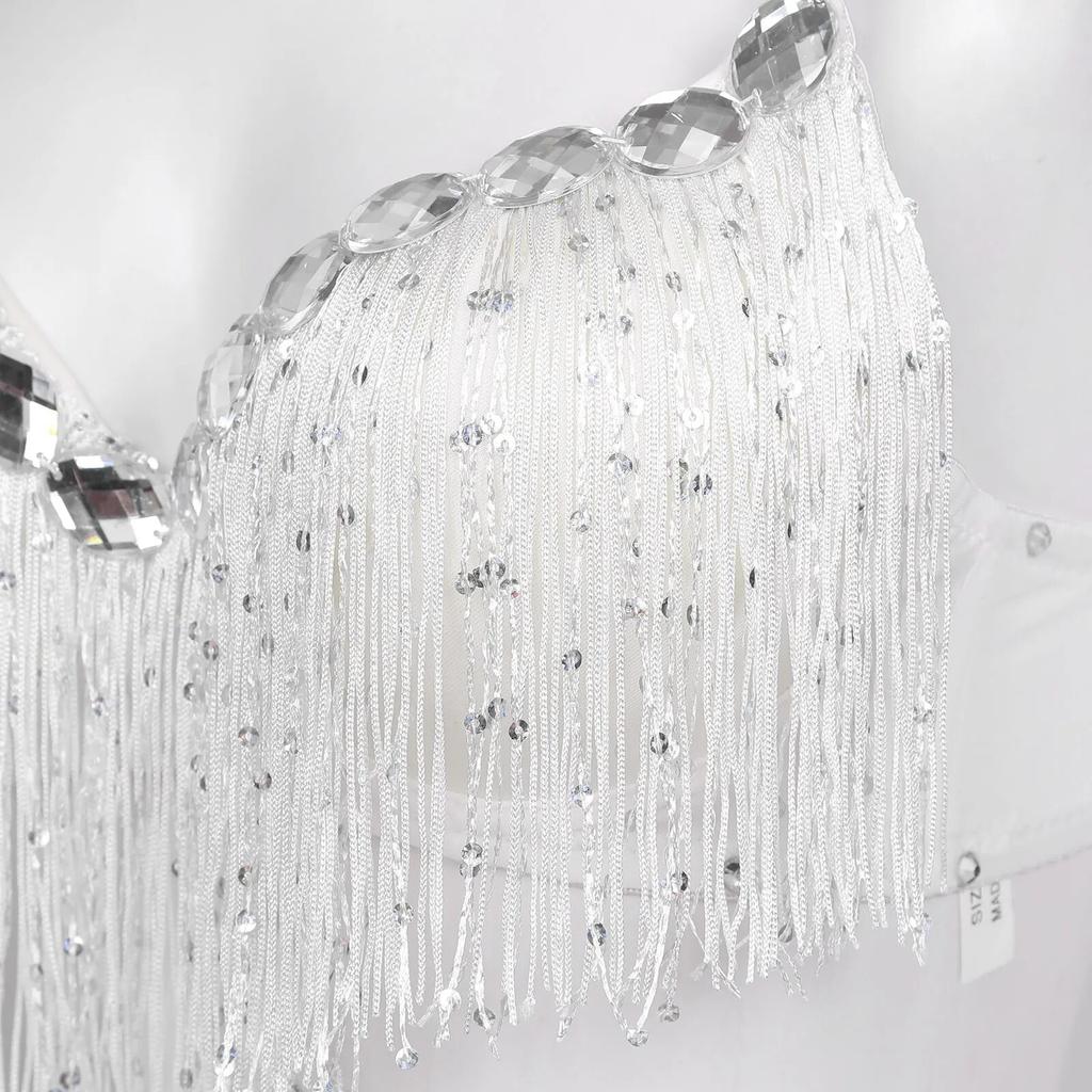 Женская одежда для танца живота для взрослых, Клубная одежда, бюстгальтер пуш-ап, латинский бюстгальтер с блестками, кисточками и стразами, топы, горячая вечеринка, клубный костюм для выступлений