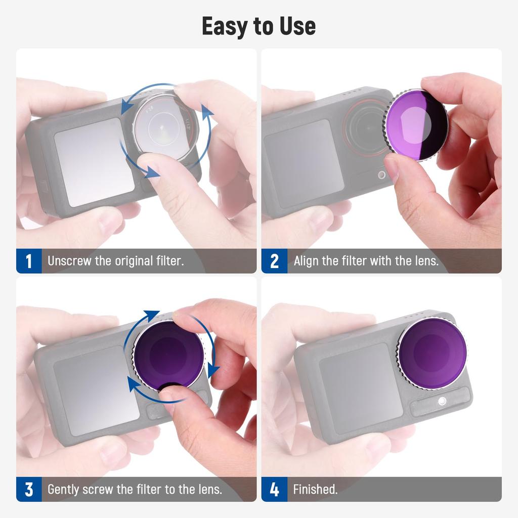 Набор ND-фильтров NEEWER для Action 5 4 штуки Фильтр нейтральной плотности Фильтр для экшн-камеры HD Оптическое стекло Pro/4 ND8+ND16+ND32+ND64 Многослойное покрытие
