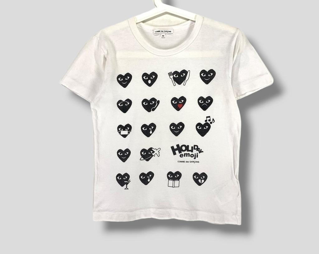 Винтажная футболка Comme des garcons y2k с праздничным эмодзи дизайнерская преппи повседневная футболка женская белая Маленькая