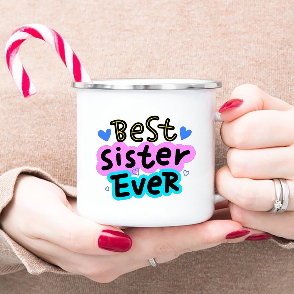 Лучшая Сестра На Свете Милые Идеи для Небольших Подарков Симпатичная Кофейная Кружка Подарки Сестре Декор для Кемпера Кемпинговая Эмалированная Кружка Подарки на День Рождения для Сестры