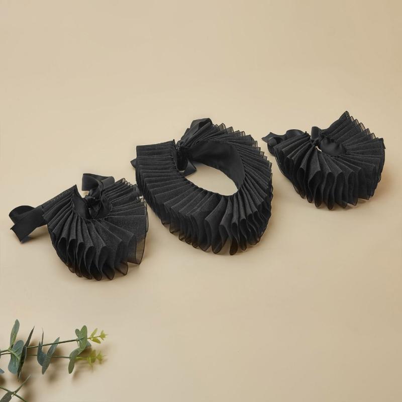 Винтажный воротник-гофрированный жабо, комплект кружевных манжет, эпоха Возрождения, елизаветинская эпоха, стимпанк, костюм для косплея, аксессуары для Хэллоуина