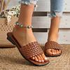 Women's Sandals Summer Luxury Fashion Flat Bottom Slippers Casual Simple Solid Colour One Word Woven Strap Sandy Beach Sandals