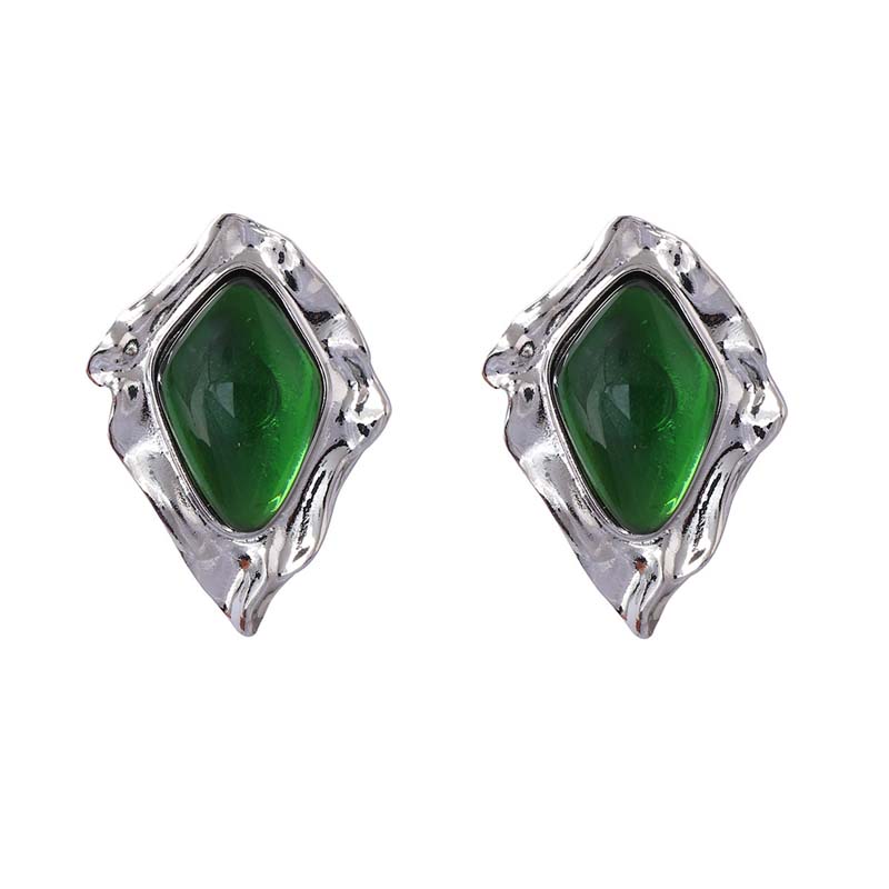 Vintage Red Resin Pleated Stud Earrings For Women Punk Metal Irregular Geometric Leaf Shaped Earrings Party Zircon Gift