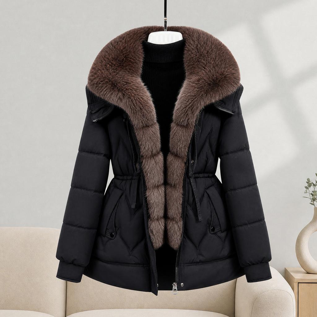 Padded clothes winter temperament big fur collar padded jacket new foreign style waist thin jacket medium and long down padded clothes