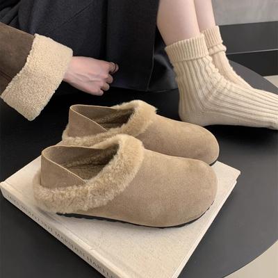 Женские осенние и зимние теплые пушистые туфли женские уличные туфли на флисовой подкладке плоские туфли из хлопка без застежек