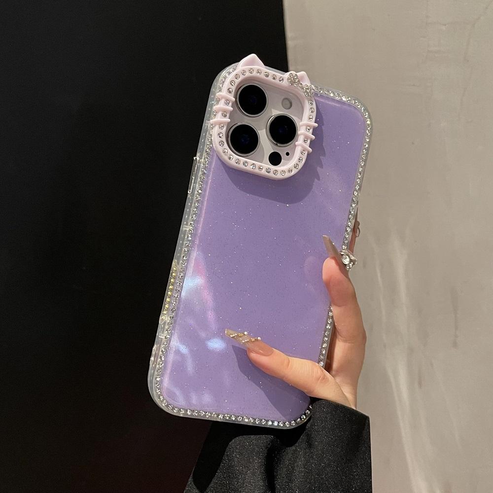 Чехол для телефона с кошачьими ушками, блестками и бриллиантами, конфетного цвета, для iPhone 17Air 16 15 14 13 12 11 Pro Max Plus, противоударный защитный задний чехол