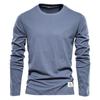 Men's Long Sleeved Solid Color T-shirt Trendy Casual Sports Outerwear Round Neck Pure Cotton Base Shirt Clothing