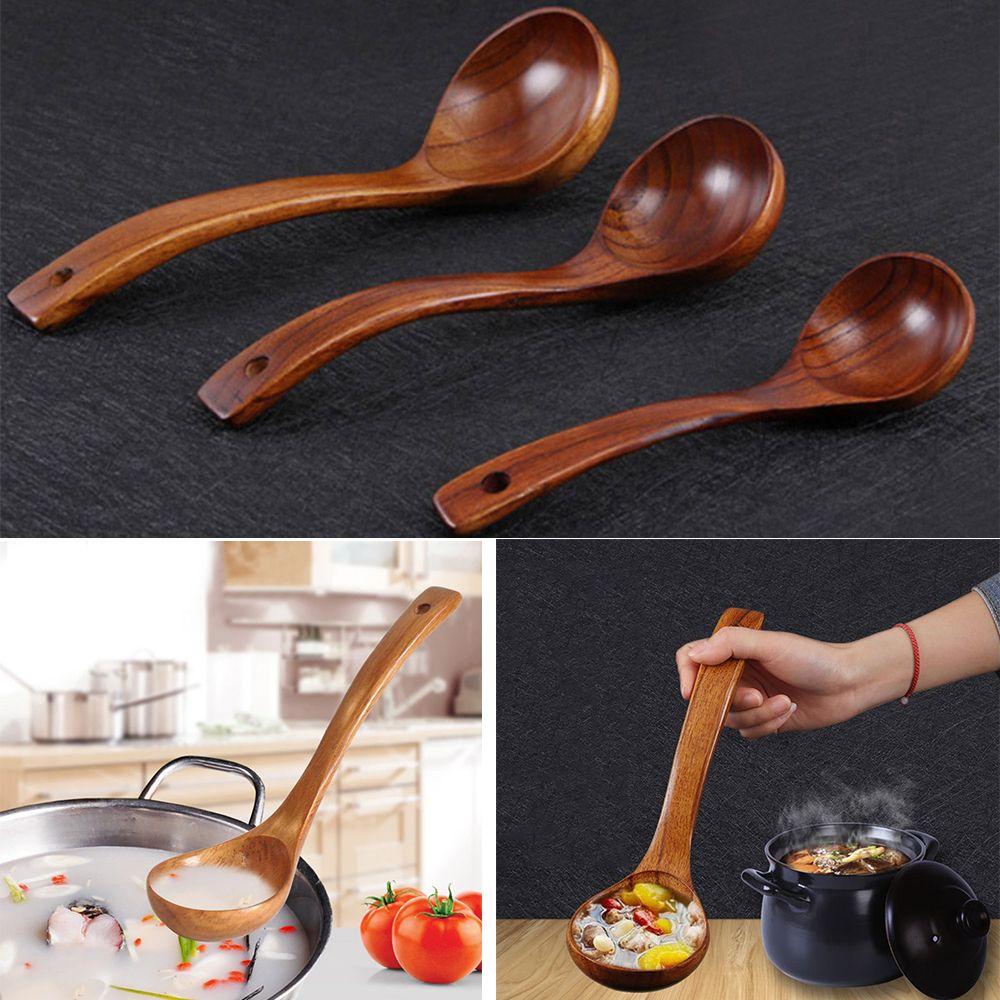 Long Handle Ramen Rice Tableware Soup Scoops Natural Kitchen Supplies Wooden Spoon