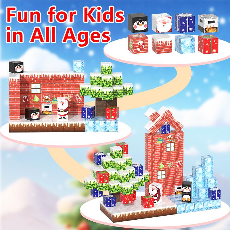 2Cm Magnetic Square Mosaic Magnet Building Block Christmas Farm Ice And Snow Building Scene Children'S Educational Toys