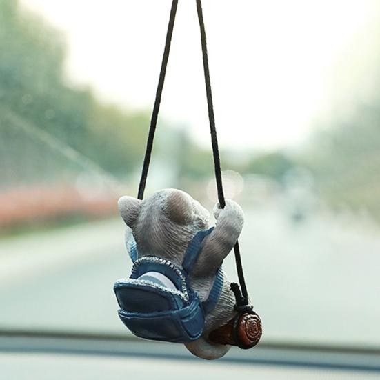 Resin Cat Pendant Swinging Kitten Hanging Figurine Car Rearview Mirror Decoration with Adjustable Lanyard Gift for Cat Lovers