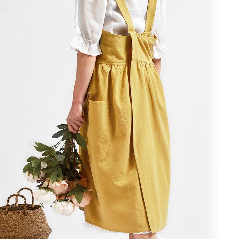 Женские хлопковые и льняные японские фартуки для домашней работы, платье для выпечки, фартуки без рукавов, ресторан, цветочный магазин, фартук для домашней кулинарии