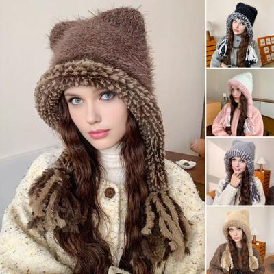 Женская шапка с дизайном медвежьих ушек, утолщенная плюшевая шапка для защиты ушей, для катания на лыжах, кемпинга, путешествий, осенне-зимняя головная одежда