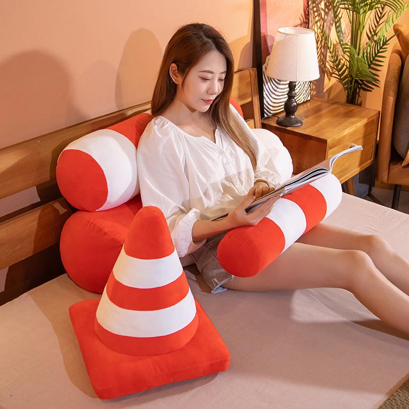 Plush Toy Simulation Traffic Cone Road Construction Cone Sign Roadblock Simulation Toy Set Safety Soft Cushion Pillow