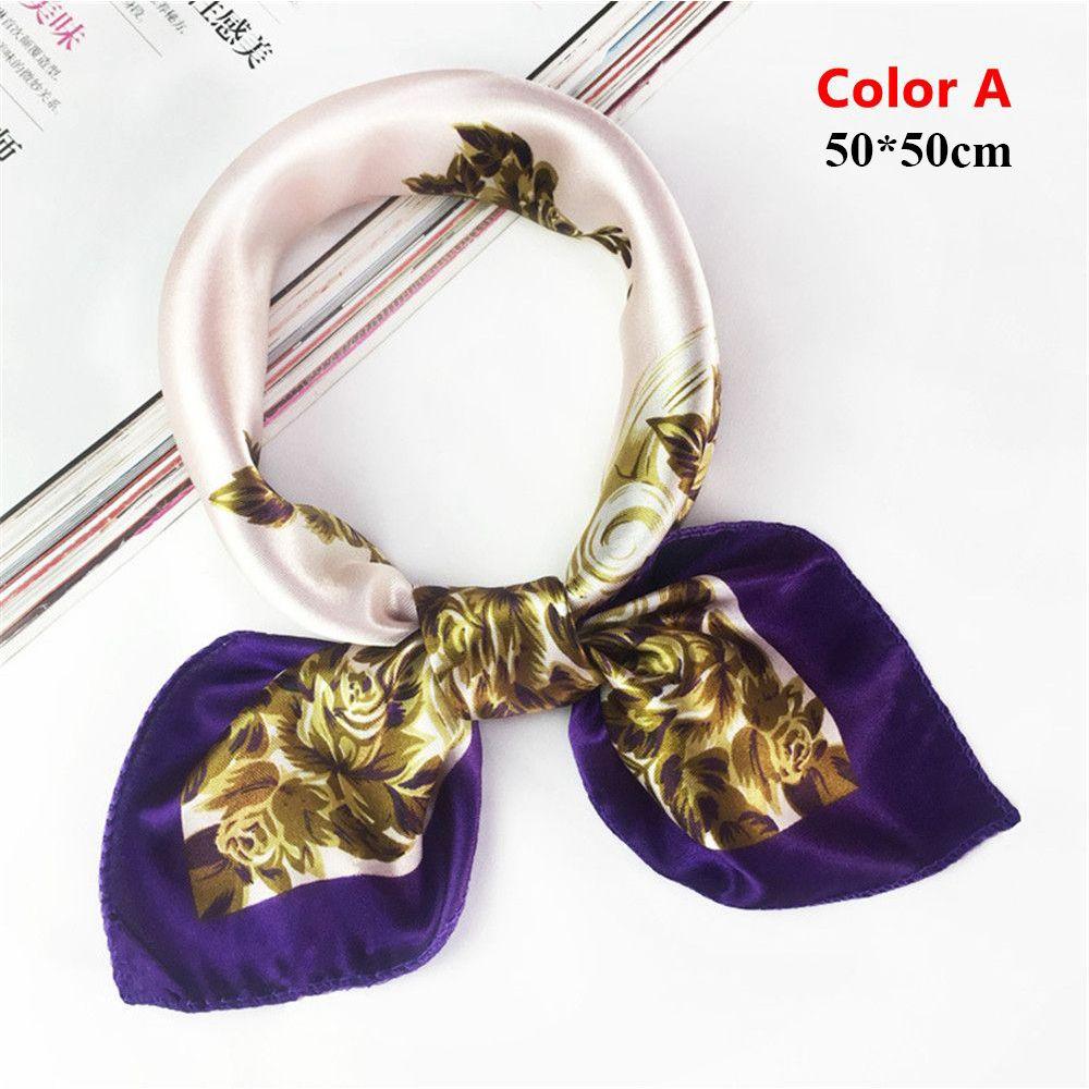 Fashion Solid Color Small Vintage Women Square Scarf Head Neck Silk Feel Satin Hair Tie Band